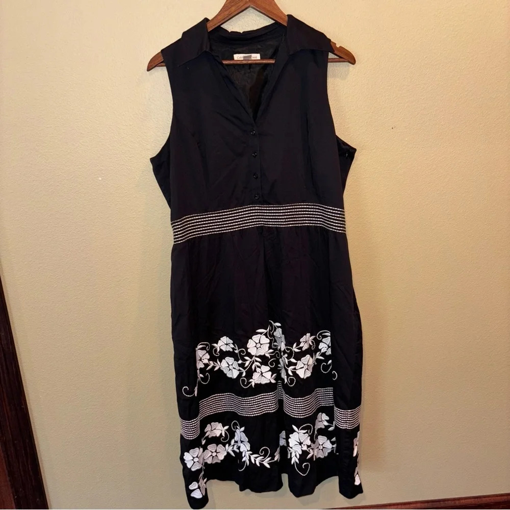 Coldwater Creek Embroidered Fit and Flare Sleeveless Dress, size 16, Black/White